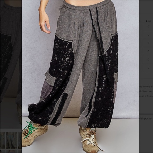 POL Pants - New POL Gray Joggers with Black Lace Accents